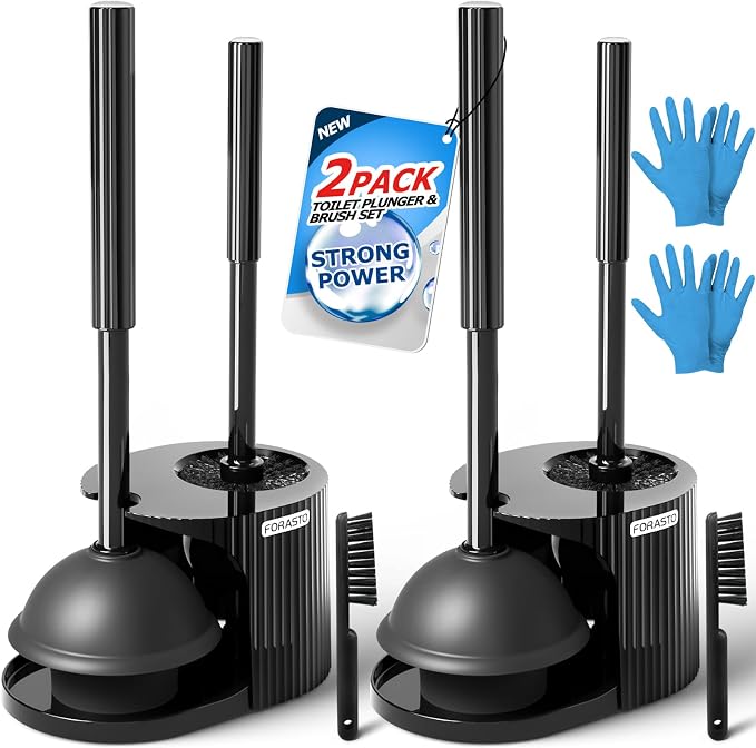 2Pack 2 in 1 Toilet Brush and Plunger Set, Extended Handle Plunger, Toilet Bowl by FORASTO