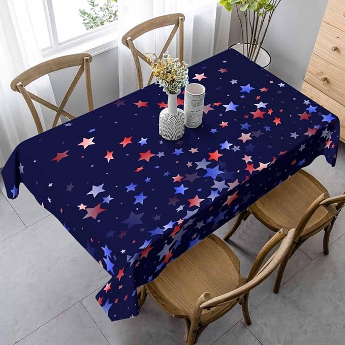 Blue White Red Stars Rectangular Tablecloth USA Flag Simple Style Dark Blue - Image 2