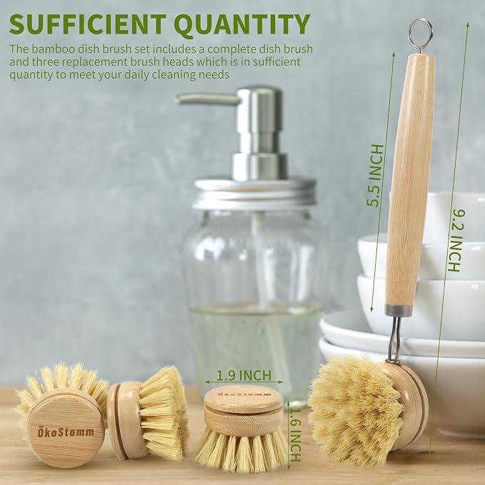 Bamboo Dish Brush with Long Handle - Image 2