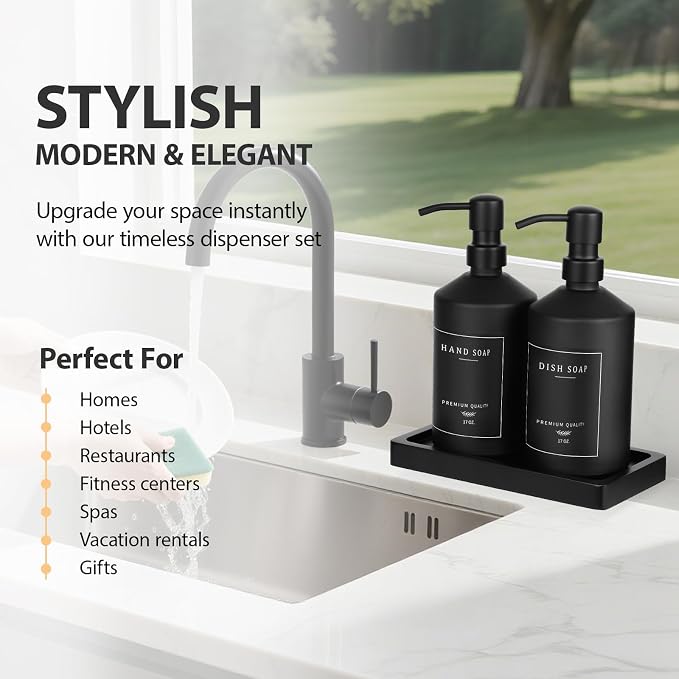 Matte Black Soap Dispenser Set, 17 OZ Hand and Dish Soap Dispenser Set - Image 6