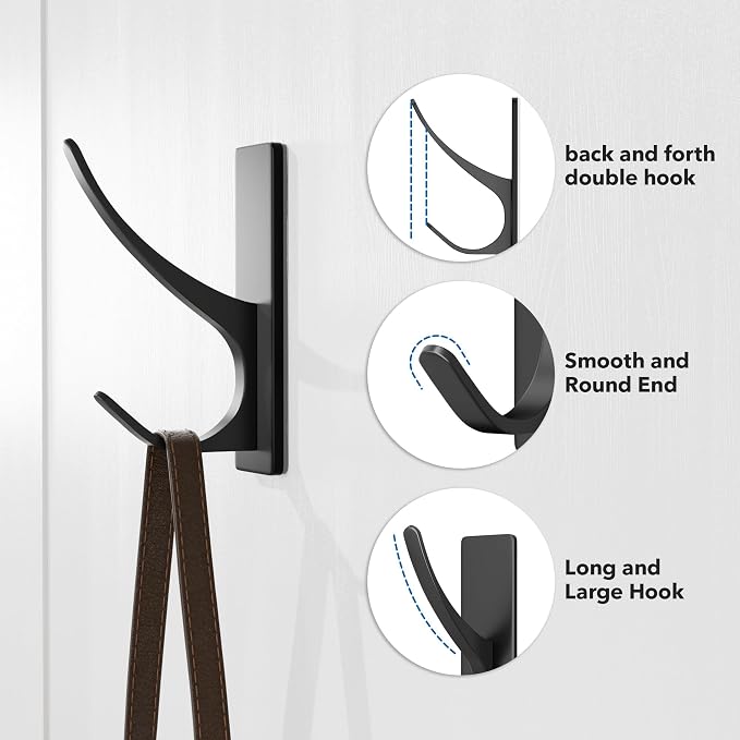Self Adhesive Coat Hooks for Hanging, Heavy Duty Stainless Double Wall Hook for - Image 5