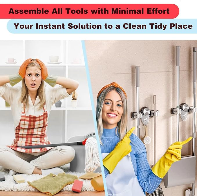 6 Pack Broom Holder Wall Mount Mop Hanger, No Drill Suction Cup Mop Broom - Image 5