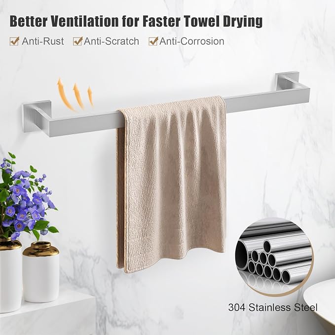 TQKAG Brushed Nickel Bathroom Hardware Accessories Set 5 Pieces, Double Post - Image 2