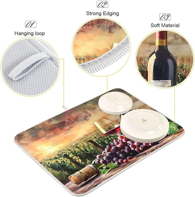 Grapes Wine Glass Bottle Dish Drying Mat - Image 4