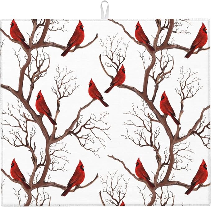 Winter Cardinal Birds Dish Drying Mat by Unknown