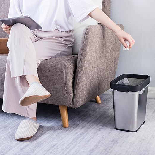 2 Pack Stainless Steel Trash Can 2 Gallon, Open Top Trash Can, Rectangle - Image 2