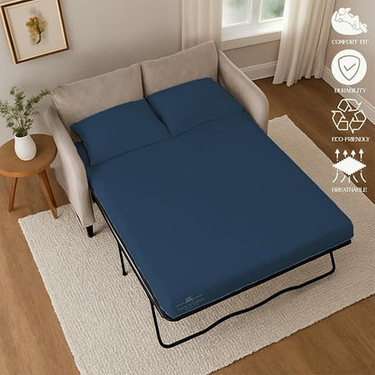 Sleeper Sofa 4 Piece Bed Sheet Set Premium Quality 100% Cotton 500 Thread Count, Smooth & Super Soft Sateen Weave, Extra Soft Bed Sheets, Wrinkle Free, 4 Inch Deep Pocket (Full, Medium)