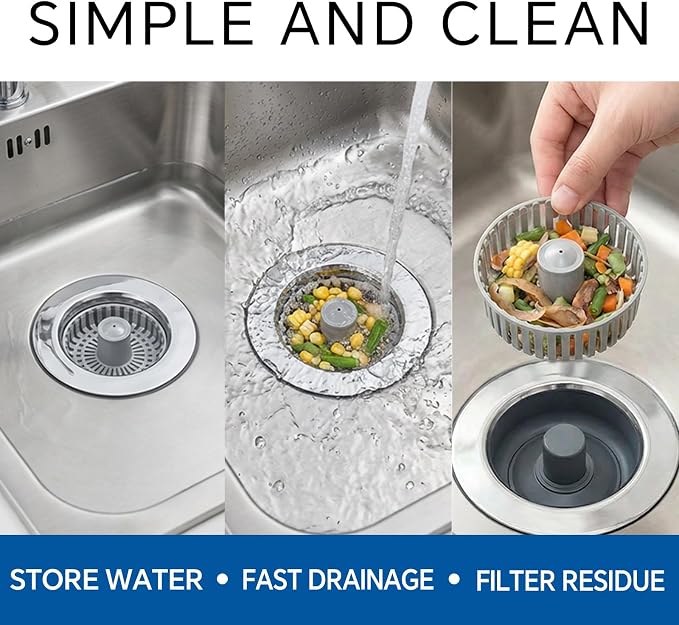 Solid Brass Body 3-in-1 Kitchen Sink Drain Strainer & Stopper, Heavy Duty Pop - Image 7
