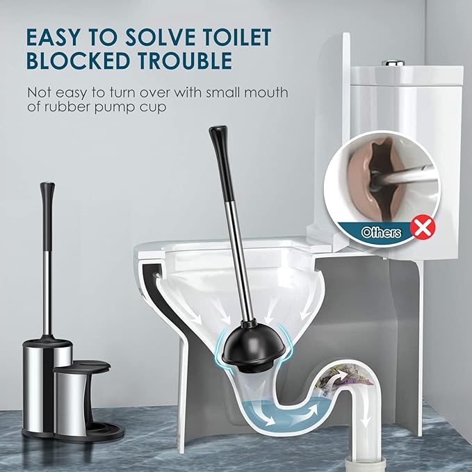 HAMITOR Toilet Plunger Bowl Brush Set: Hideaway Heavy Duty Toilet Plunger - Image 3