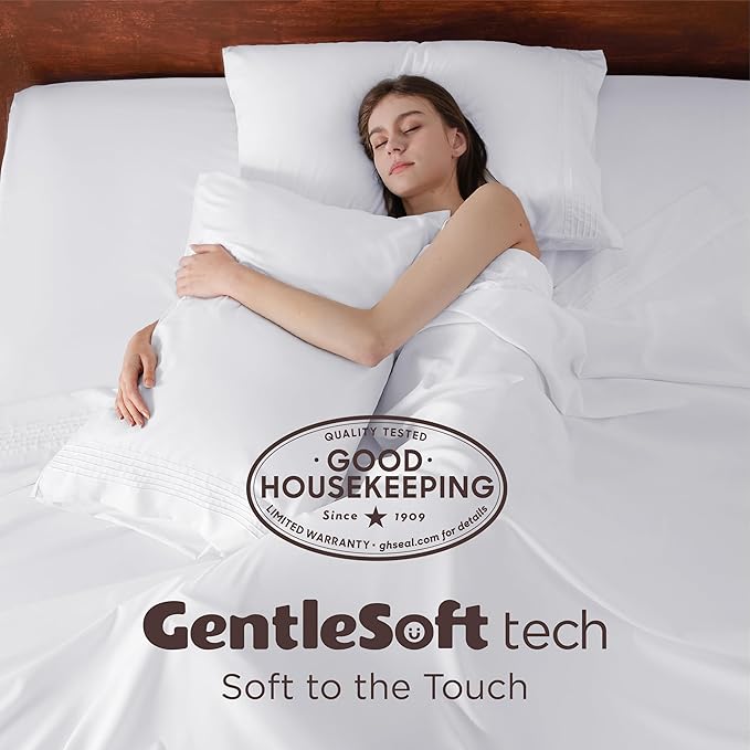 Bedsure Deep Pocket King Sheet Set - Fits Mattresses Up to 21 Inches Thick - 4 Piece GentleSoft Bed Sheets, Moisture Wicking, Soft & Cooling Bedsheet & Pillowcases, Easy & Secure Fit, White