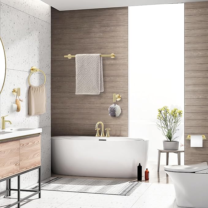 TQKAG Brushed Gold 5 Piece Bathroom Hardware Accessories Set 23.6" SUS304 - Image 7