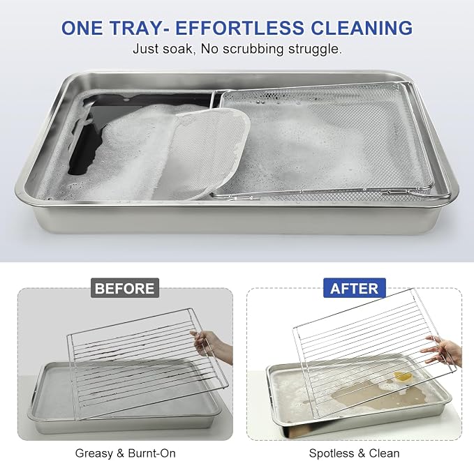 LANMU Stainless Steel Oven Rack Cleaning Tray, Large Capacity Soaking Tray - Image 2