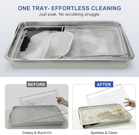 LANMU Stainless Steel Oven Rack Cleaning Tray, Large Capacity Soaking Tray - Image 2