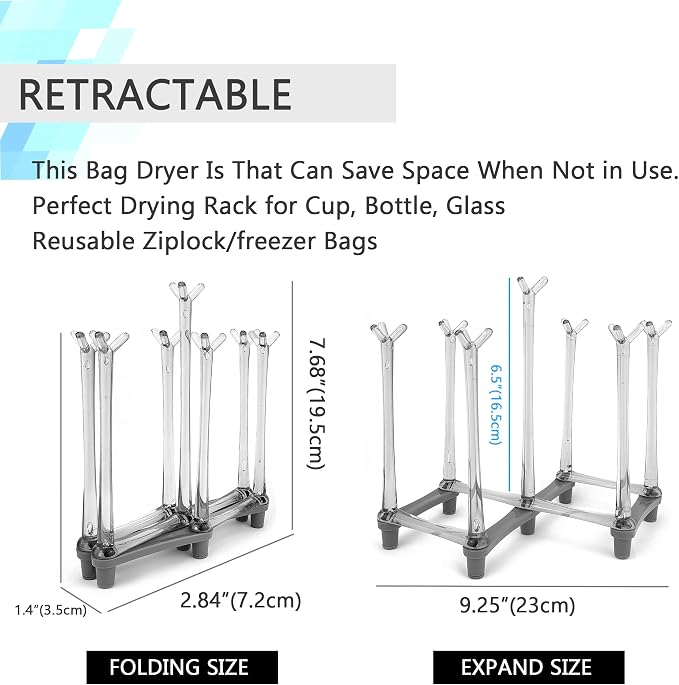 Cup Drying Rack for Bottle, Drinking Glass/Plastic Bag Dryer for Reusable - Image 3