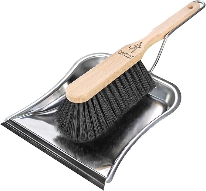 Premium Broom Set with Beech Wood Broom, Stainless Steel Dustpan and Pointed by Peggy+Perfect