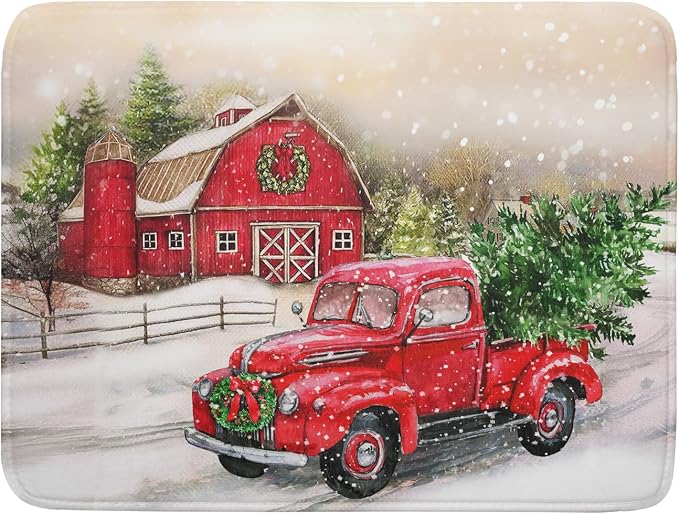 Red Truck Dish Drying Mat Xmas Tree Dish Drainer Rack Mat Winter Microfiber by Giwawa