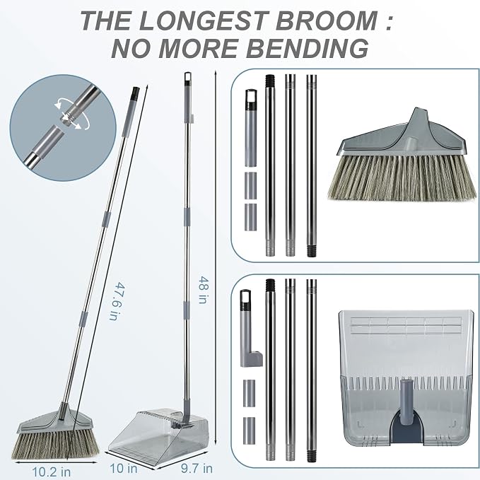 Broom with Dustpan Combo Set, Broom and Dustpan Set with Long Handle, Kitchen - Image 2