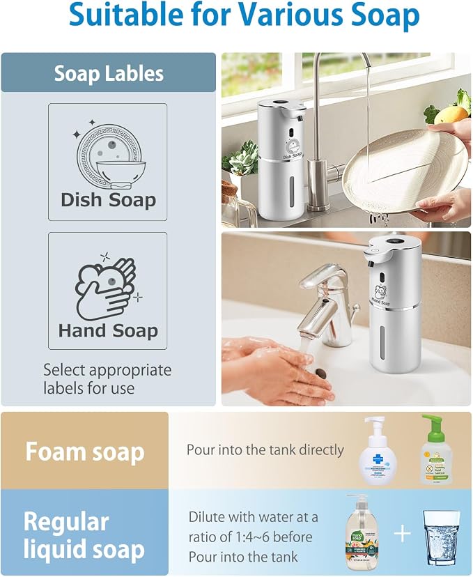 Automatic Foaming Soap Dispenser 12.8oz, Rechargeable & 6 Levels Foaming - Image 6