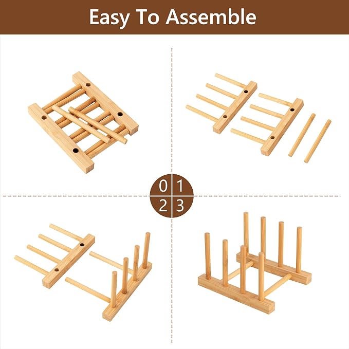 HBlife Bamboo Dish Plate Bowl Cup Book Pot Lid Cutting Board Drying Rack Stand - Image 7