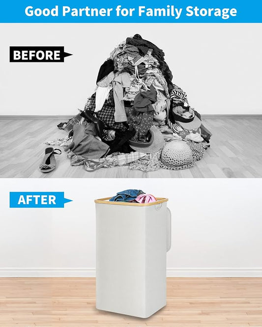 efluky Laundry Basket with Lid and Removable Bag, 100L Tall Laundry Hamper with - Image 2