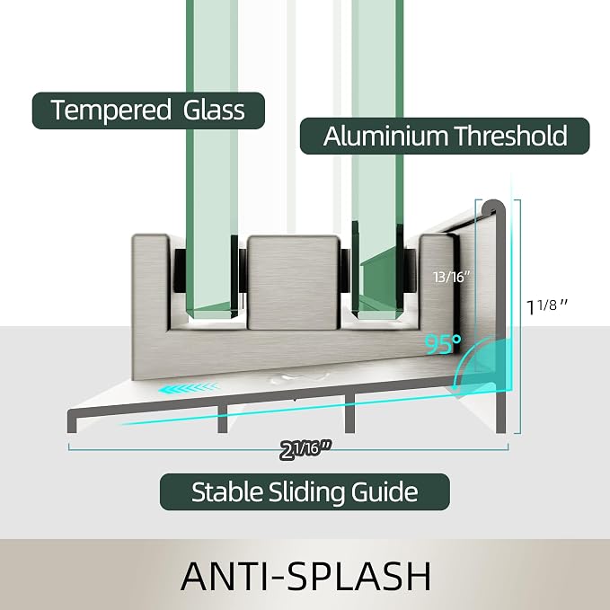 GETPRO Shower Door Double Sliding 56-60 in. W x 75 in. H Glass Shower Doors - Image 6