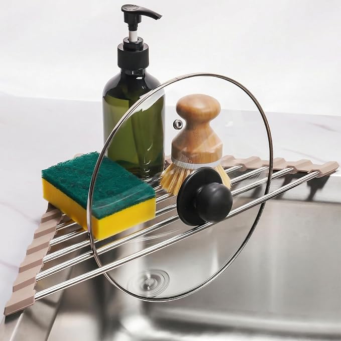 Tomorotec Foldable Stainless Steel Triangle Roll-Up Dish Drying Rack - Image 8