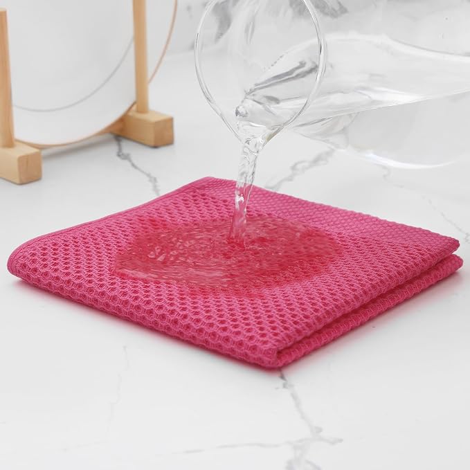 Kitinjoy 100% Cotton Kitchen Dish Cloths, 12 Pack Waffle Weave Ultra Soft - Image 3