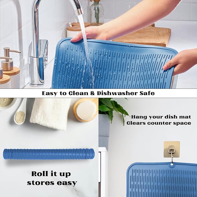 ZLR Silicone Dish Drying Mat for Kitchen Counter, Eco-Friendly Fast Dry Dish Mat - Image 4
