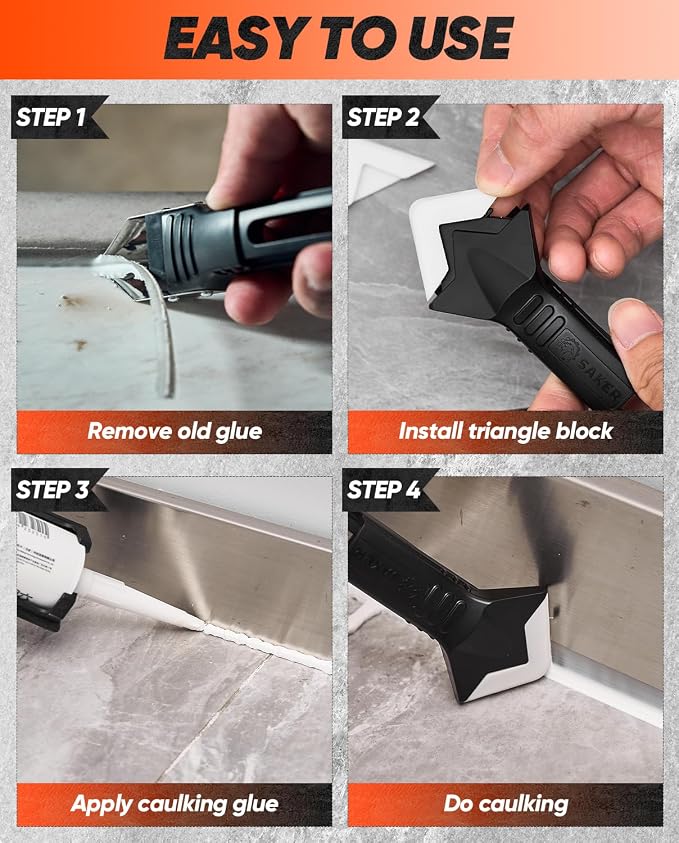 Saker Silicone Caulking Tools-3 in 1 Sealant Finishing Tool Grout Remove Scraper - Image 2