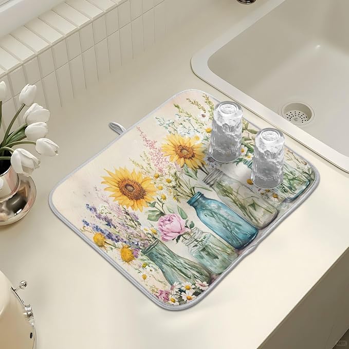 Spring Summer Floral Jars Flowers Dish Drying Mat - Image 7