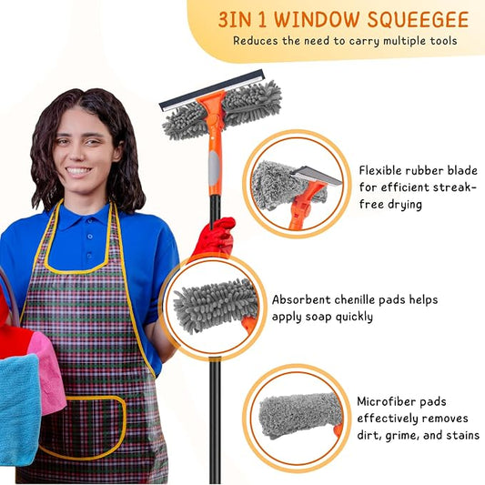 Window Cleaner Tool for Home, 59.5'' Squeegee Kit for Car Windshield, Shower - Image 2