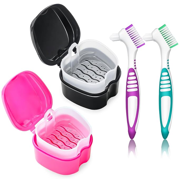 2 Pack Colors Denture Bath Case Cup Retainer Cleaner Holder Case False Teeth by EZEELAI