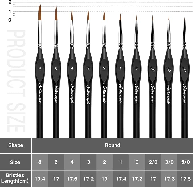 Golden Maple Detail Paint Brushes Set 10pcs Miniature Brushes - Image 6