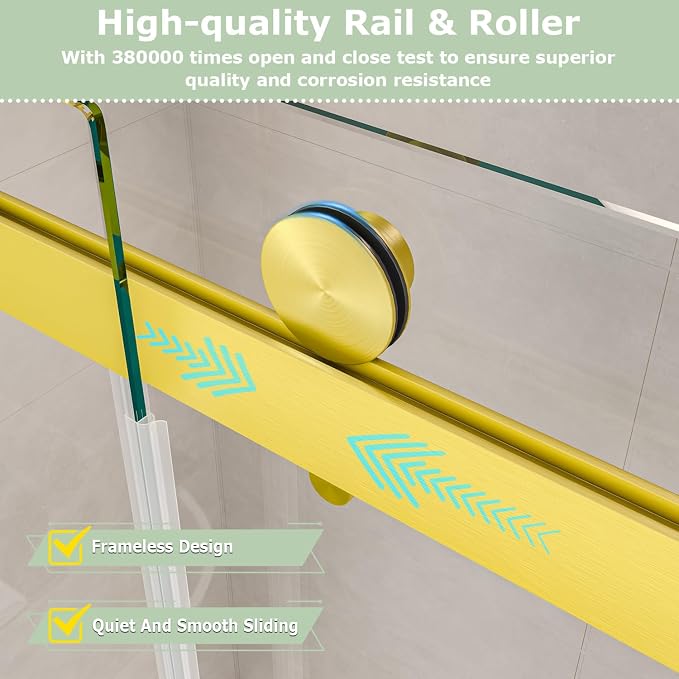 49"- 54" W x 76" H Frameless Shower Door, Double Sliding Shower Door, 5/16" - Image 6