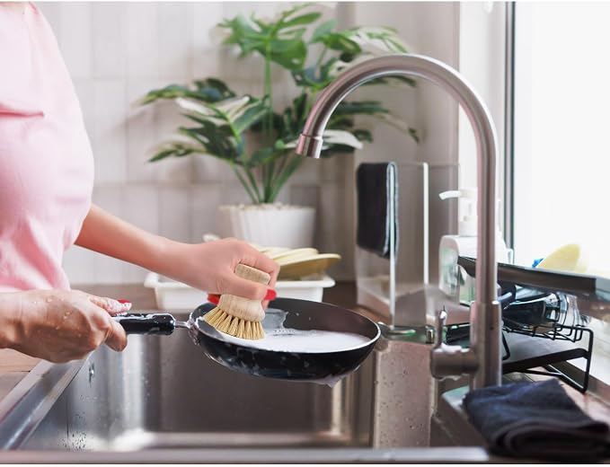 HIC Kitchen Natural Bristle Dish Pan Scrub Brush, Non-Scratch Natural Tampico - Image 3