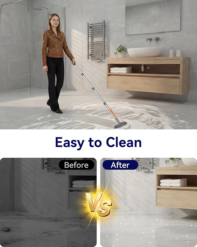 Small Floor Scrub Brush with Length Adjustable Long Handle, 3 in 1 Heavy-Duty - Image 7