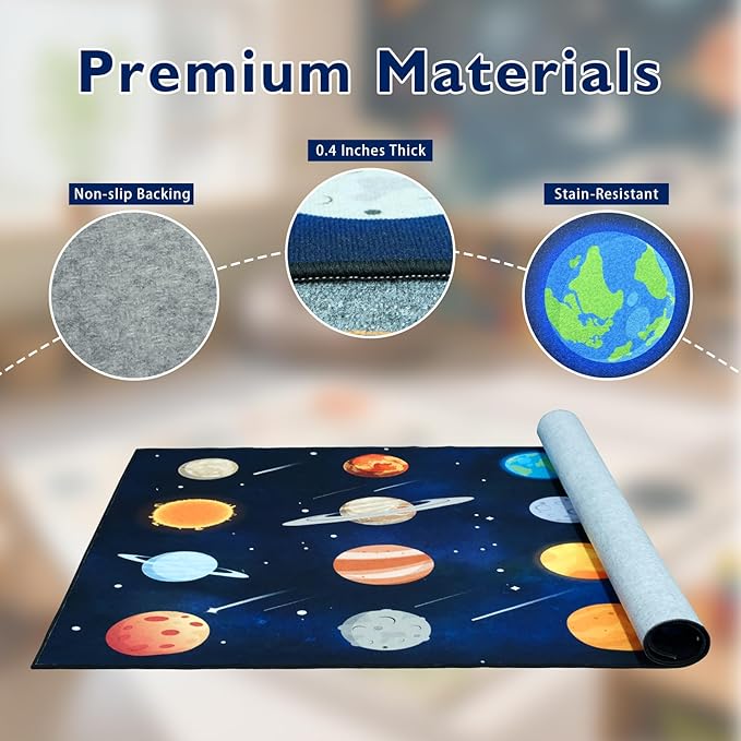 Kids Play Rugs 5'x7' Kids Rugs for playroom, Kid Educational Rug Classroom Rug, Space Planet Rug Space Planet Theme Play Mat for Living Room Dining Room Classroom Decor