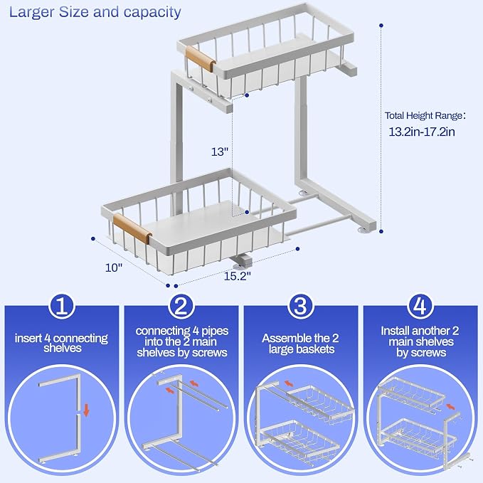 ADBIU Under Sink Organizer, 2 Pack 2 Tier Expandable Height - Image 2