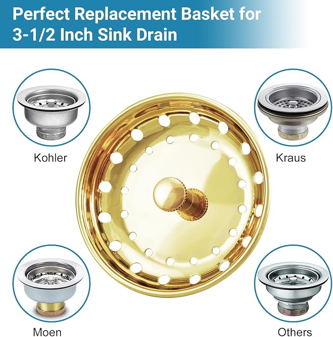 KONE Sink Drain Strainer Gold Sink Stopper and Strainer Stainless Steel Kitchen - Image 5