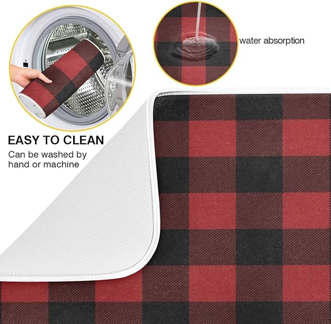 Red and Black Buffalo Plaid Dish Drying Mat 16x18 - Image 2