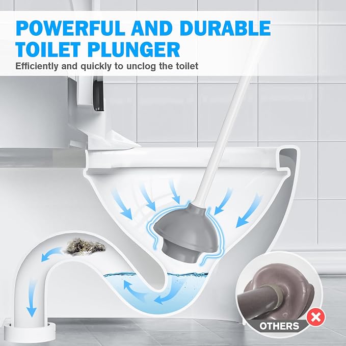 Toilet Plunger and Brush Set, Silicone Bowl Brush and Heavy Duty Toilet Plunger - Image 2