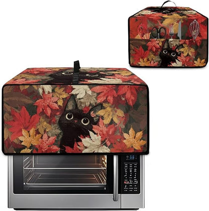 Air Fryer Toaster Oven Dust Cover Dust Protection Countertop Convection Oven Cover Stain-resistant Kitchen Appliance Protector, M, Black Cat Maple Leaf Fall Decor