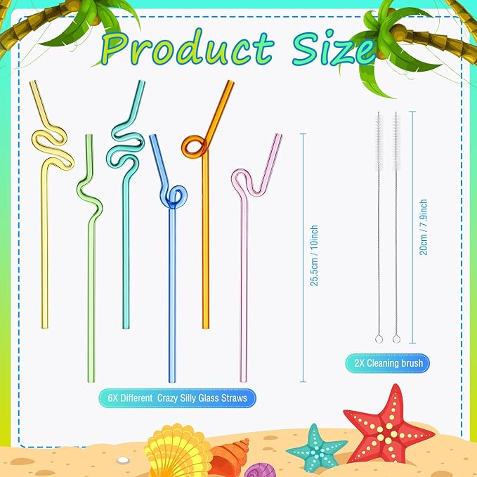 Yinkin 6 Pcs Wavy Glass Straws Reusable Curved Straw Shatter Resistant - Image 2