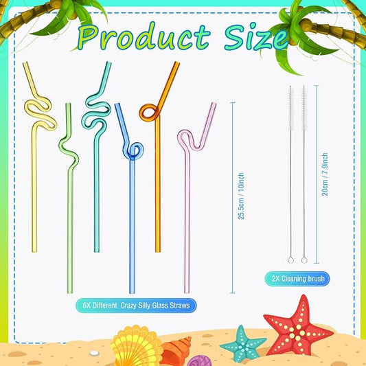 Yinkin 6 Pcs Wavy Glass Straws Reusable Curved Straw Shatter Resistant - Image 2