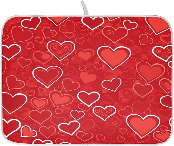 Red Hearts Cute Dish Drying Mat by ALAZA