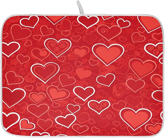 Red Hearts Cute Dish Drying Mat by ALAZA
