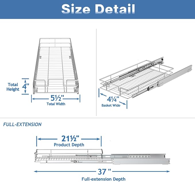 Pull Out Cabinet Organizer 5½" W x 21½" D, Heavy Duty Cabinet Pull Out Shelves - Image 3