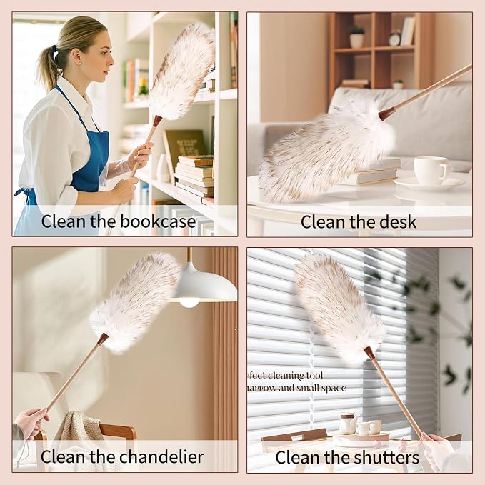 THARAHT Lamb Wool Duster Fluffy Long Handle Reusable - Image 6