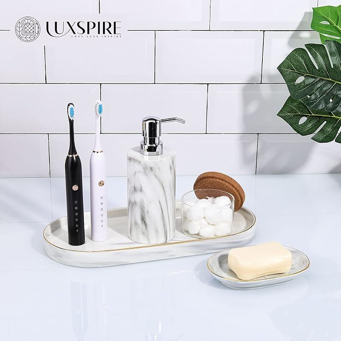 Luxspire Soap Dish Holder, Ceramic Marble Soap Tray Bar Soap Holder - Image 6