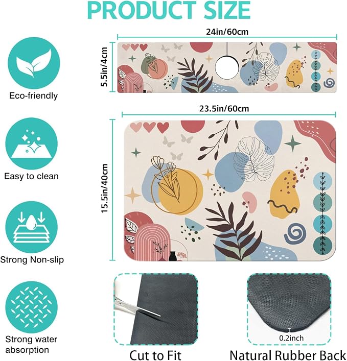 Dish Drying Mat for Kitchen Counter Matt, Super Absorbent Non-slip Rubber Backed - Image 2